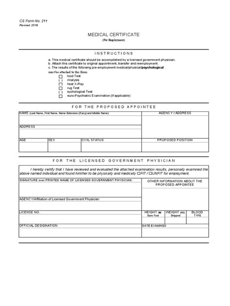civil service medical certificate.